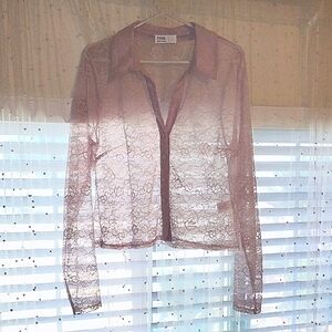 Tinsel Woman's V-Neck Lavender Lace Button Down Blouse, Size: L, NWT
